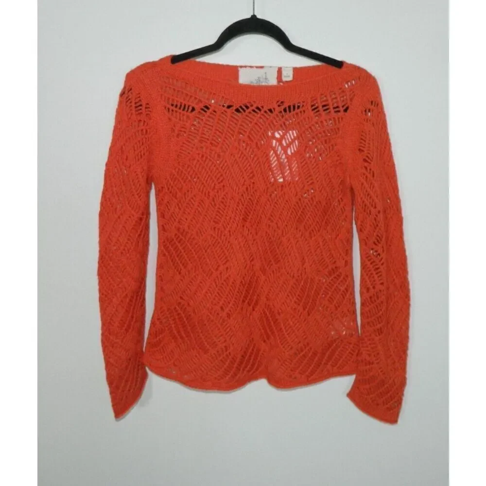 Anthropologie Angel of the North Sweater Size Small‎ Orange Open Knit Crochet